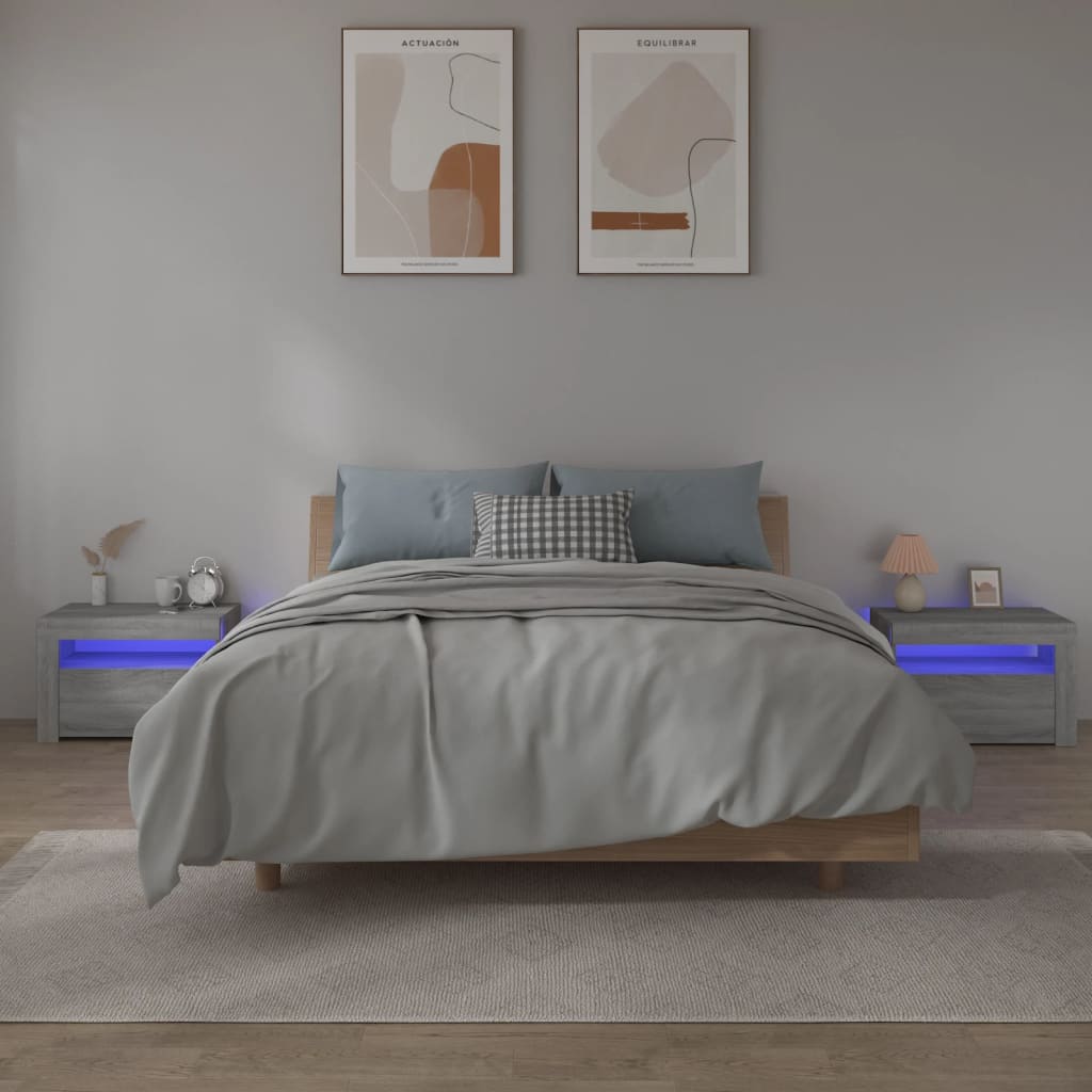 Tables de chevet 2 pcs avec LED sonoma gris 60x35x40 cm - XIOS