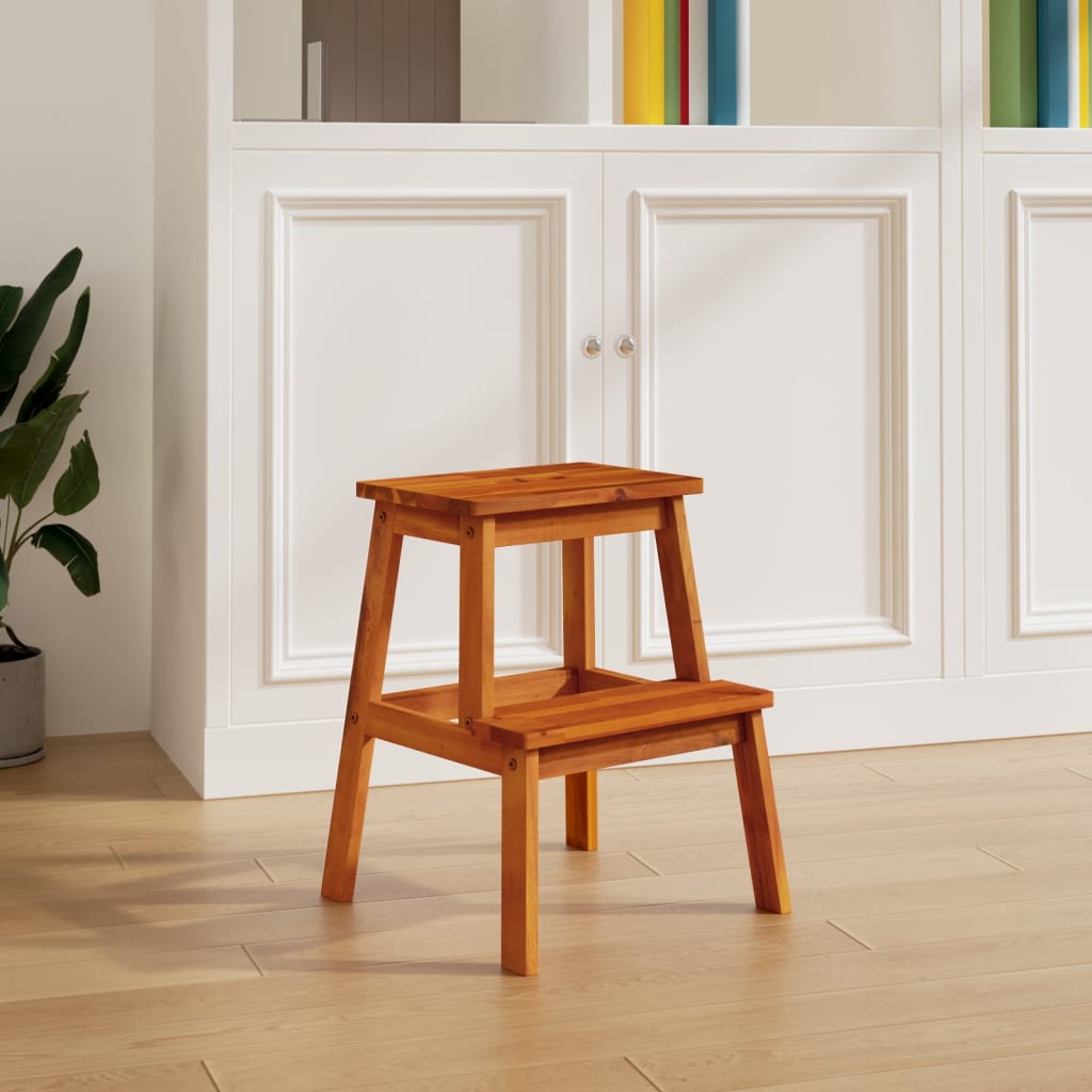 Tabouret-escabeau 2 marches 40x38x50 cm Bois d'acacia solide - XIOS