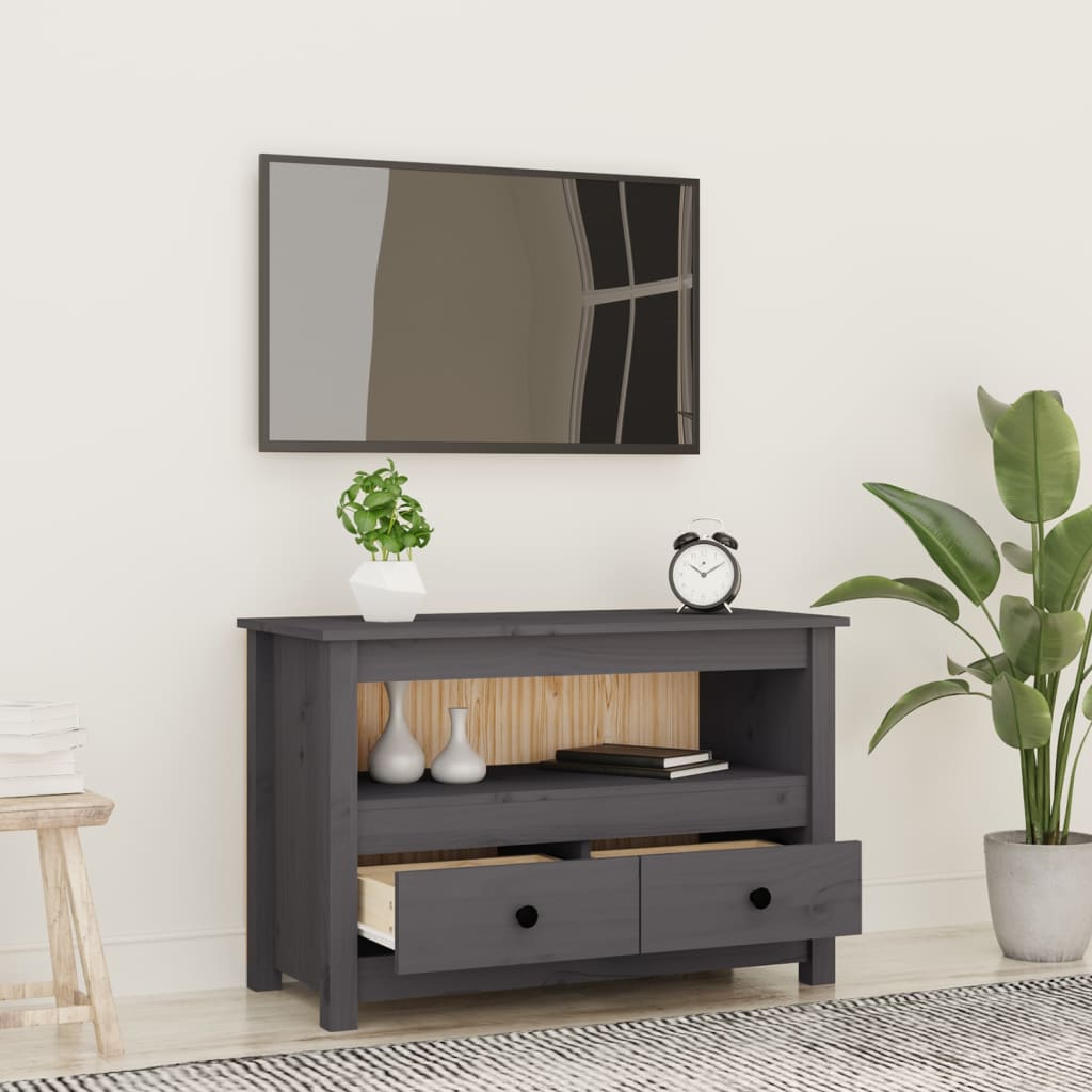 Meuble TV Gris 79x35x52 cm Bois de pin massif - XIOS