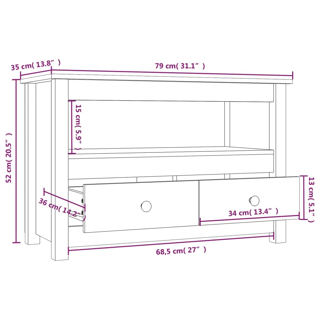 Meuble TV Gris 79x35x52 cm Bois de pin massif - XIOS