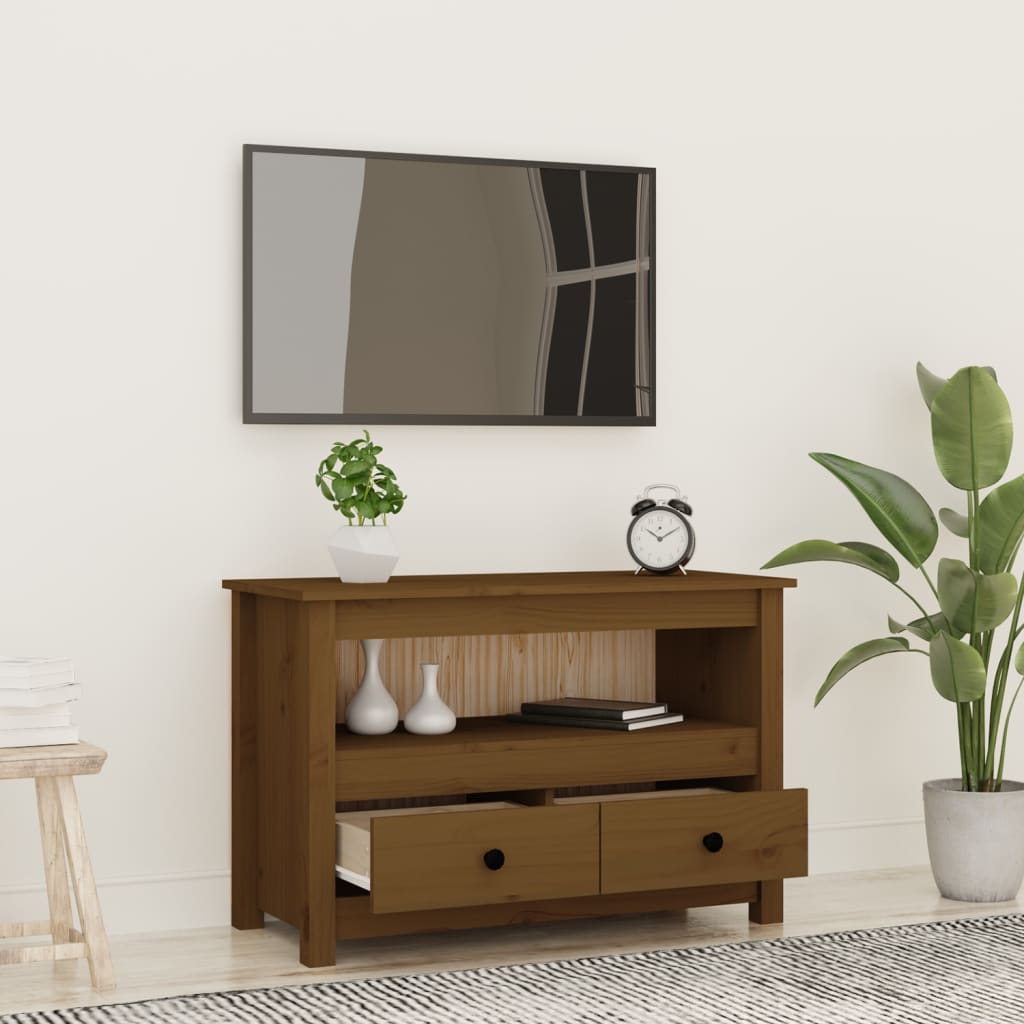 Meuble TV Marron miel 79x35x52 cm Bois de pin massif - XIOS