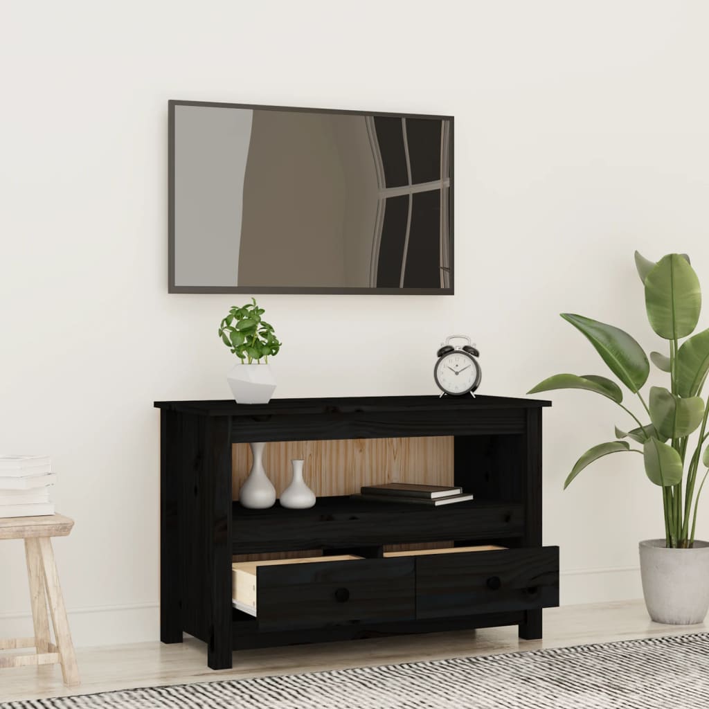 Meuble TV Noir 79x35x52 cm Bois de pin massif - XIOS