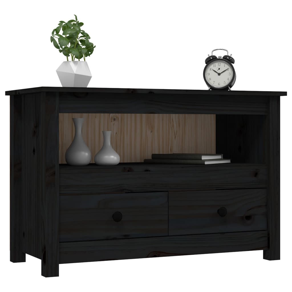Meuble TV Noir 79x35x52 cm Bois de pin massif - XIOS