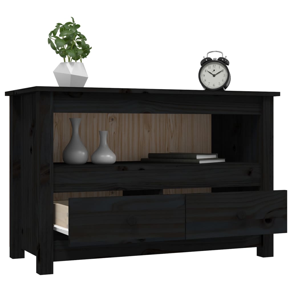 Meuble TV Noir 79x35x52 cm Bois de pin massif - XIOS