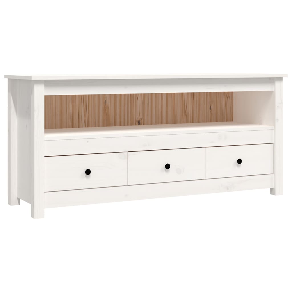 Meuble TV Blanc 114x35x52 cm Bois de pin massif - XIOS