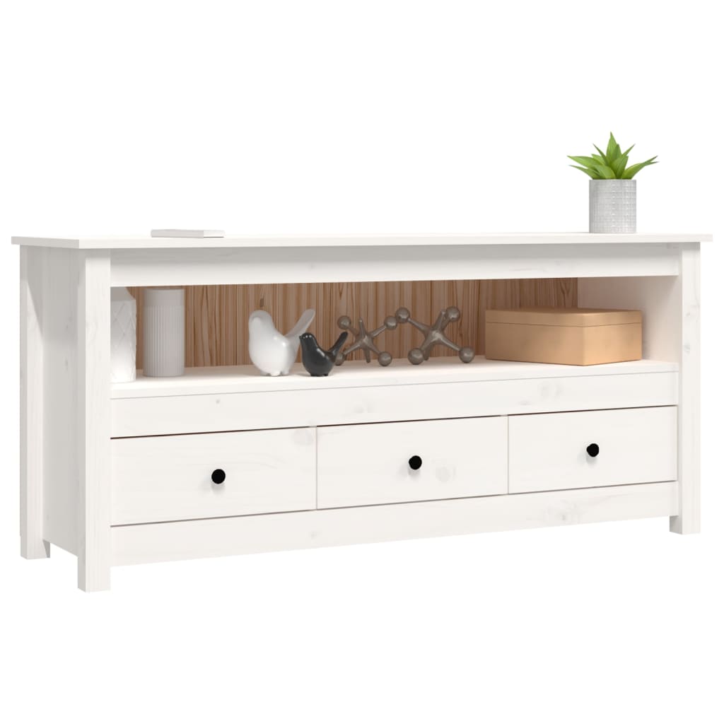 Meuble TV Blanc 114x35x52 cm Bois de pin massif - XIOS