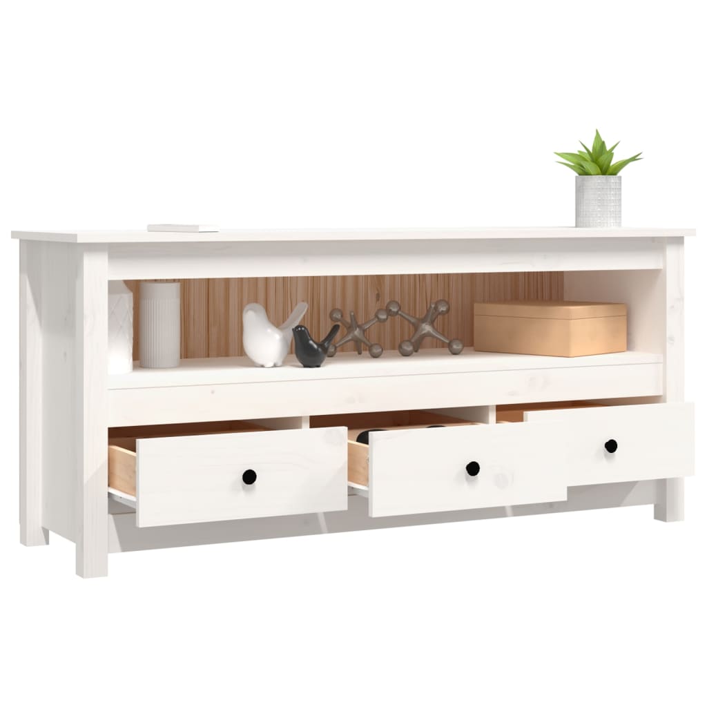 Meuble TV Blanc 114x35x52 cm Bois de pin massif - XIOS