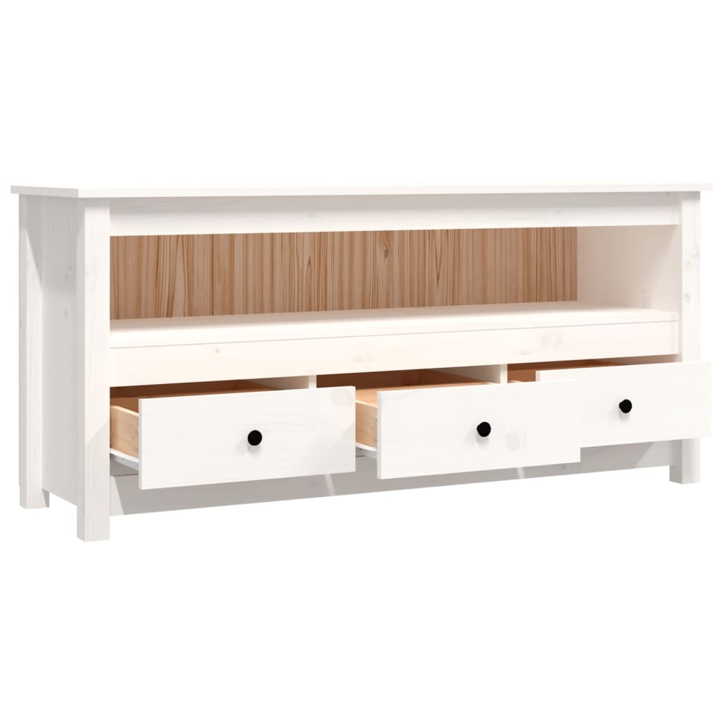 Meuble TV Blanc 114x35x52 cm Bois de pin massif - XIOS