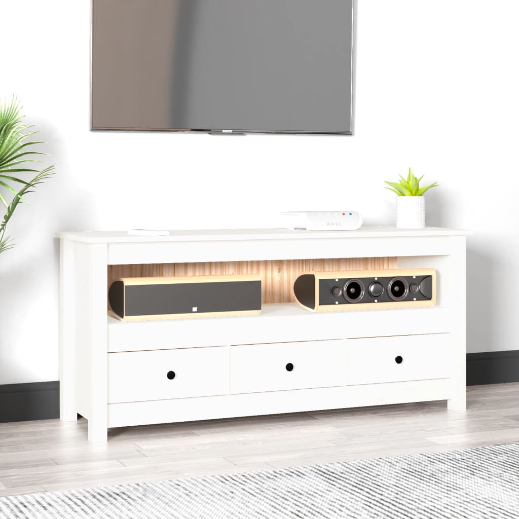 Meuble TV Blanc 114x35x52 cm Bois de pin massif - XIOS