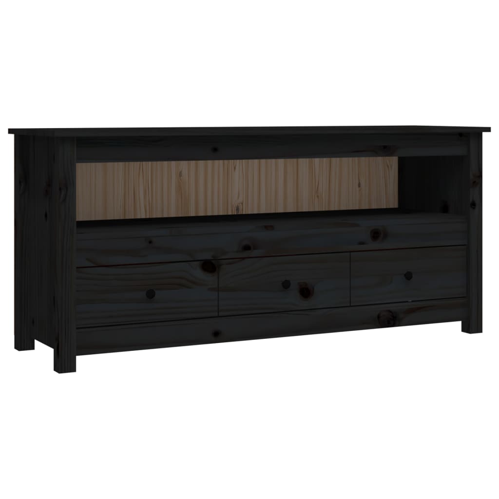 Meuble TV Noir 114x35x52 cm Bois de pin massif - XIOS