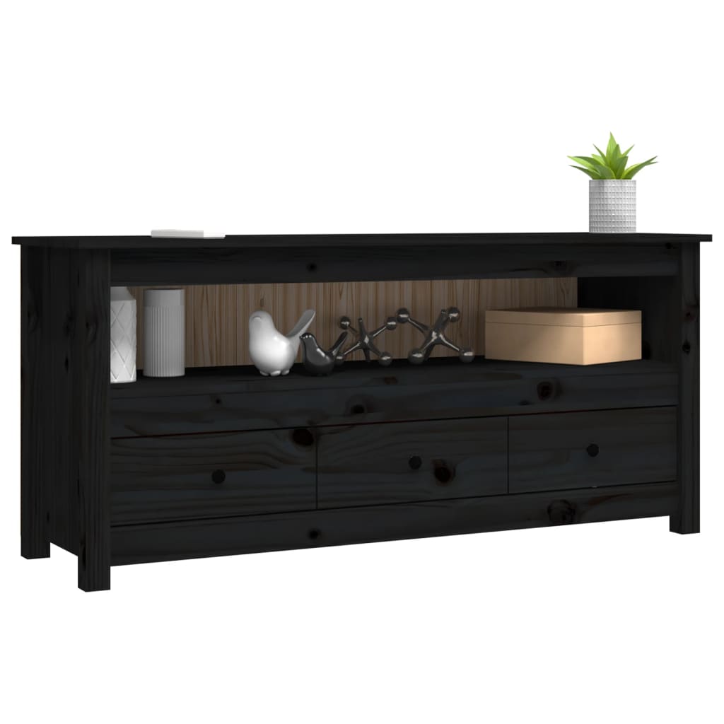 Meuble TV Noir 114x35x52 cm Bois de pin massif - XIOS