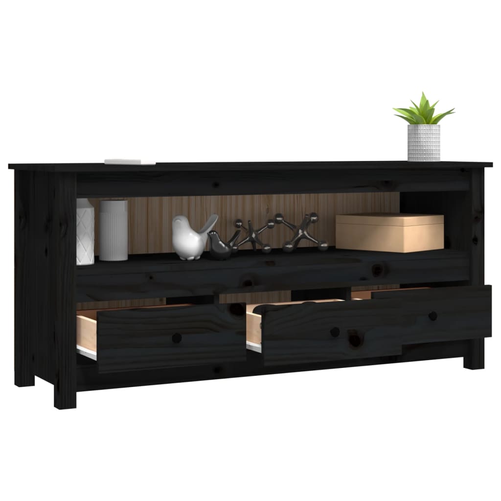 Meuble TV Noir 114x35x52 cm Bois de pin massif - XIOS
