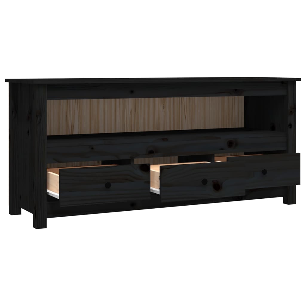 Meuble TV Noir 114x35x52 cm Bois de pin massif - XIOS