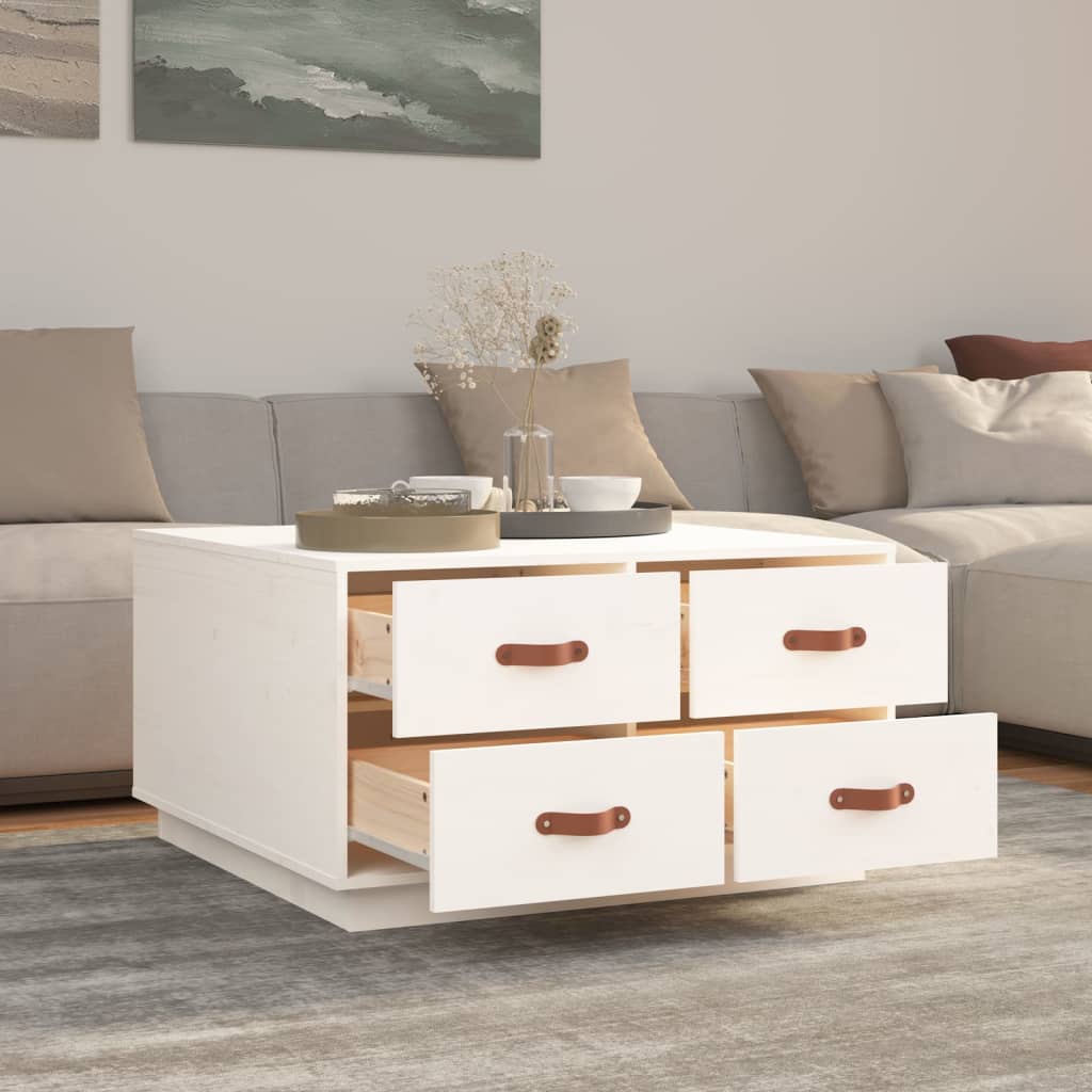 Table basse Blanc 80x80x45 cm Bois massif de pin - XIOS
