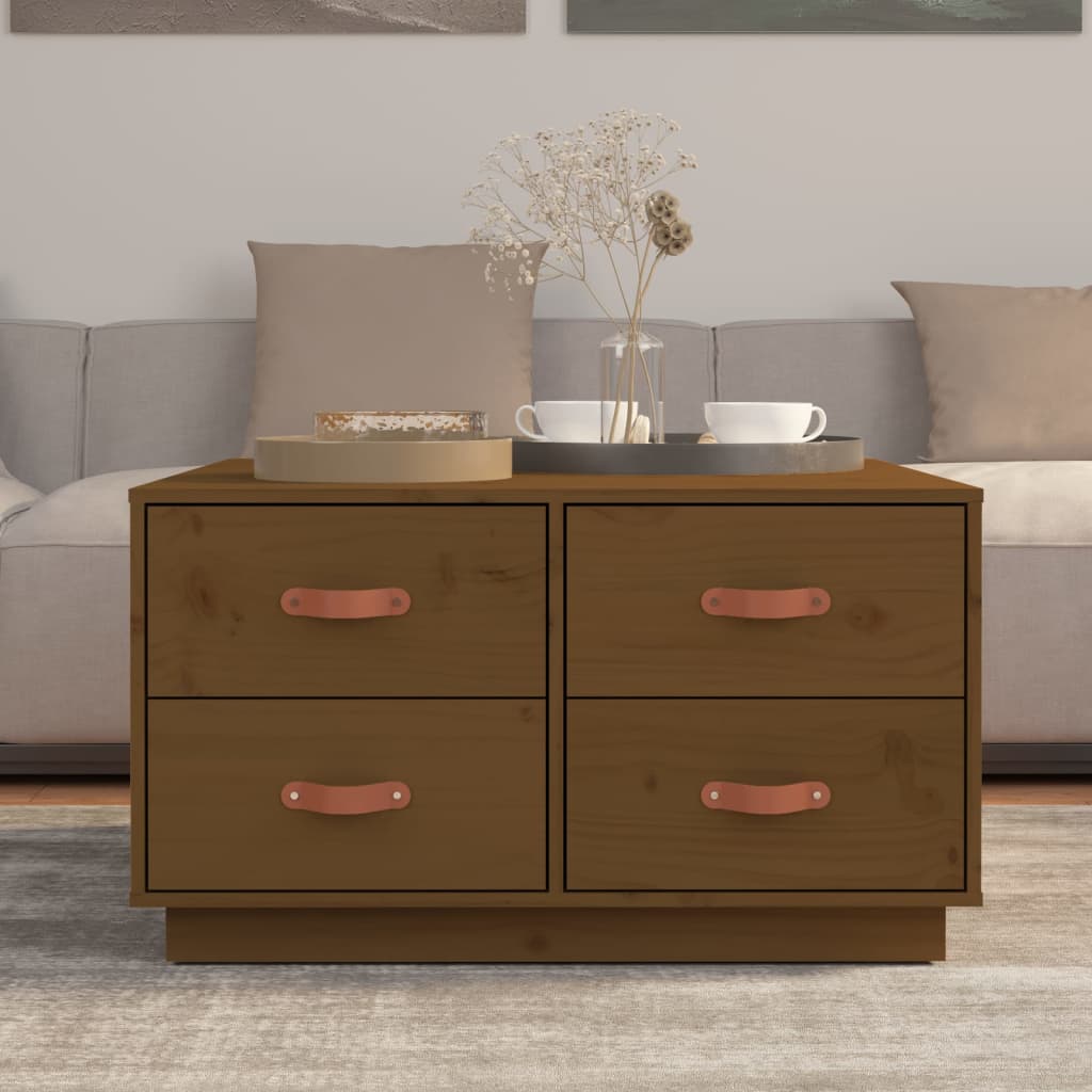 Table basse Marron miel 80x80x45 cm Bois massif de pin - XIOS