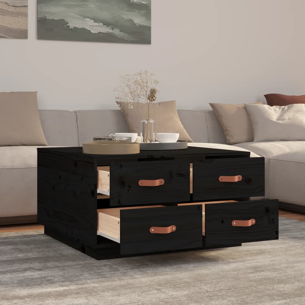 Table basse Noir 80x80x45 cm Bois massif de pin - XIOS