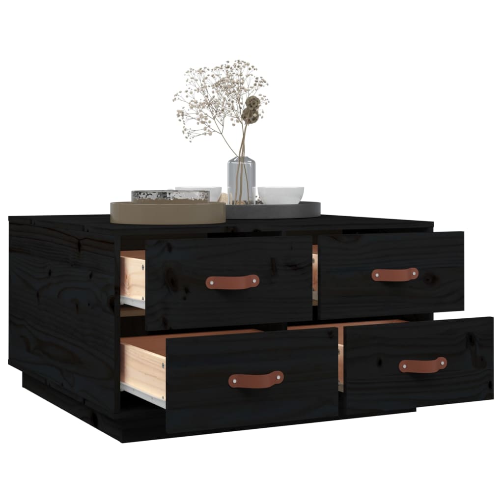 Table basse Noir 80x80x45 cm Bois massif de pin - XIOS