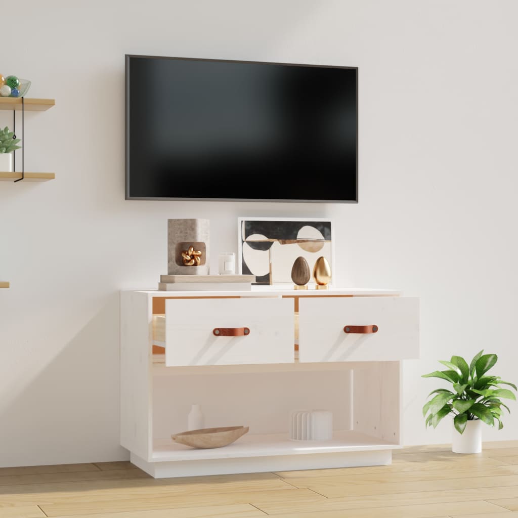Meuble TV Blanc 90x40x60 cm Bois de pin massif - XIOS