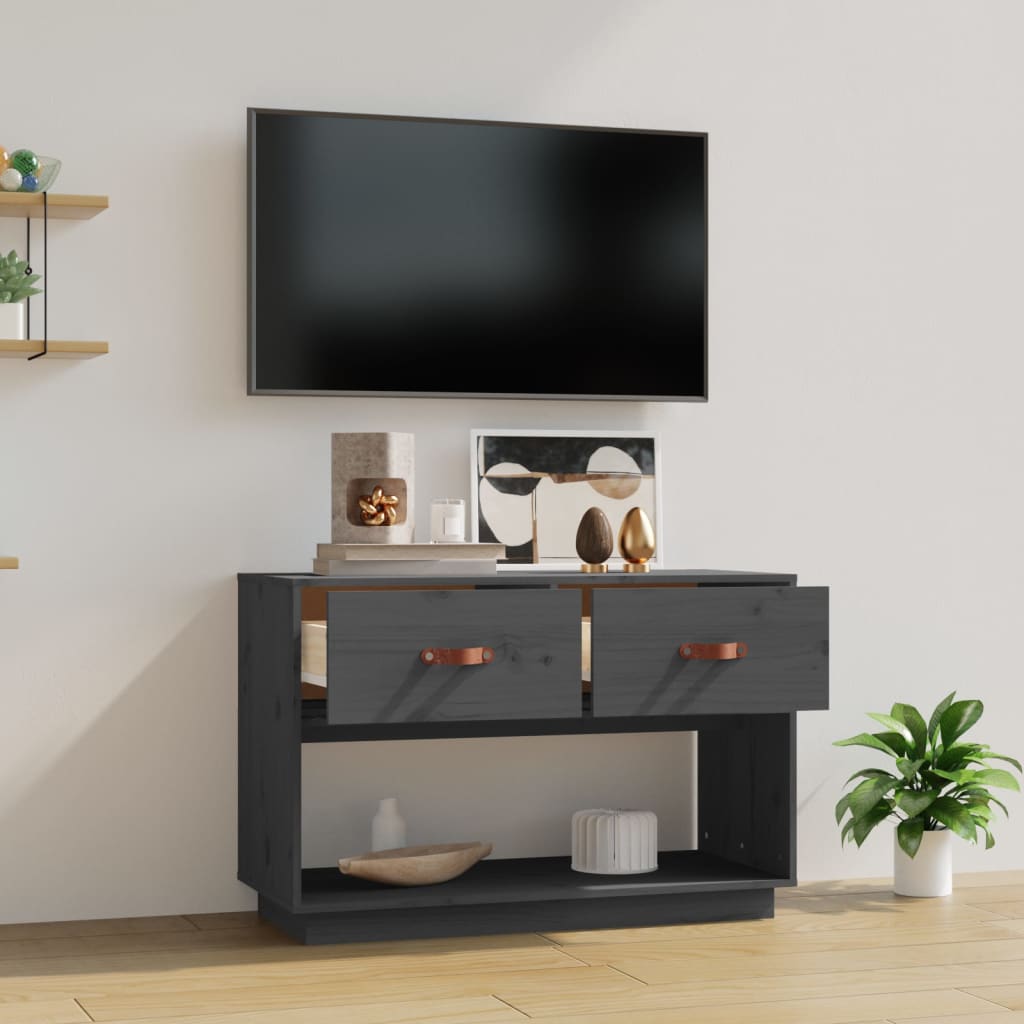 Meuble TV Gris 90x40x60 cm Bois de pin massif - XIOS