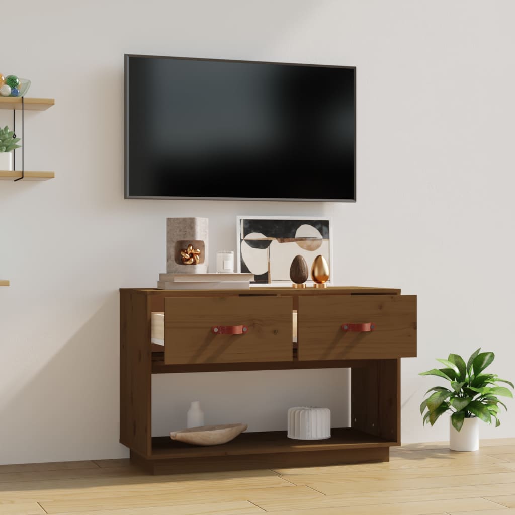 Meuble TV Marron miel 90x40x60 cm Bois de pin massif - XIOS
