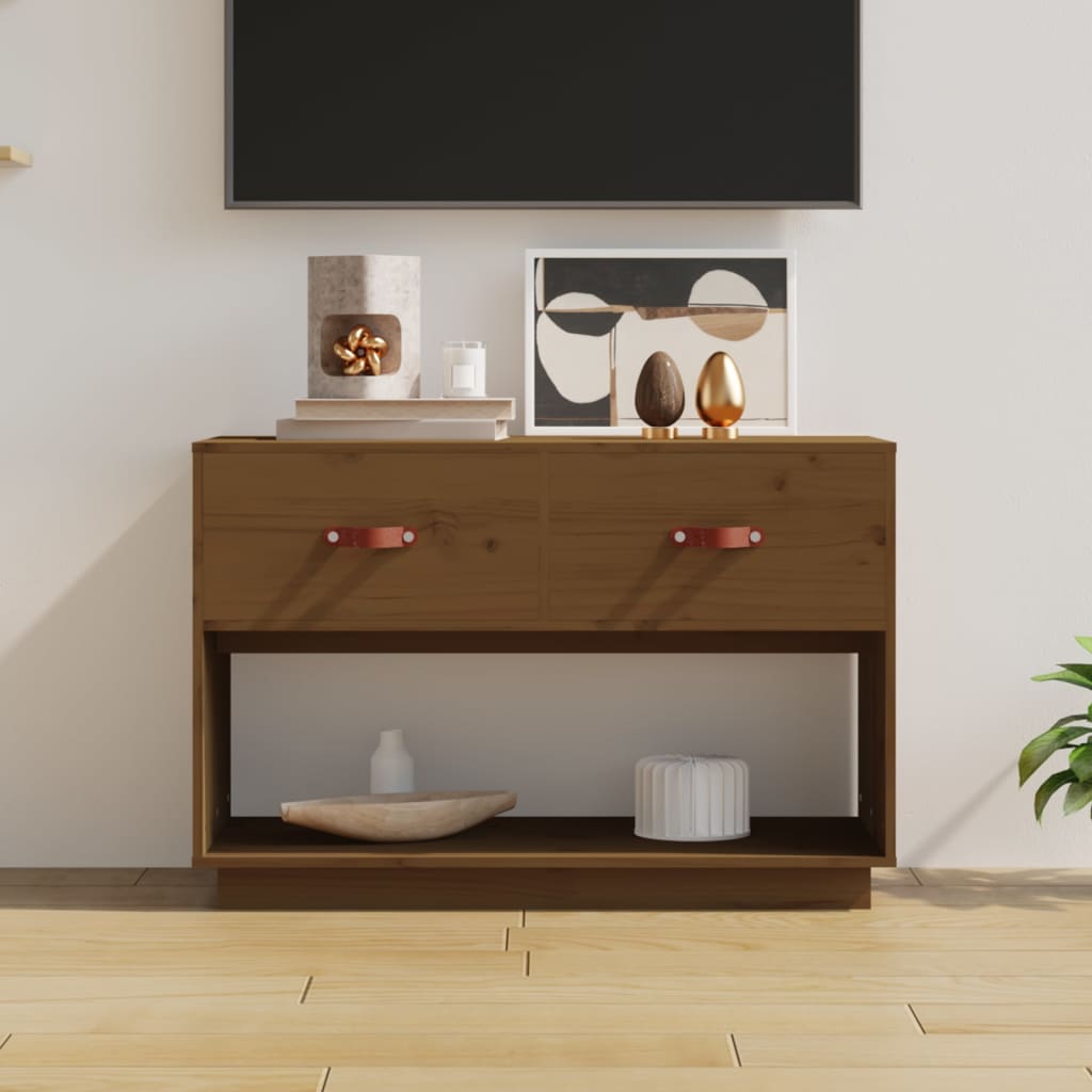 Meuble TV Marron miel 90x40x60 cm Bois de pin massif - XIOS