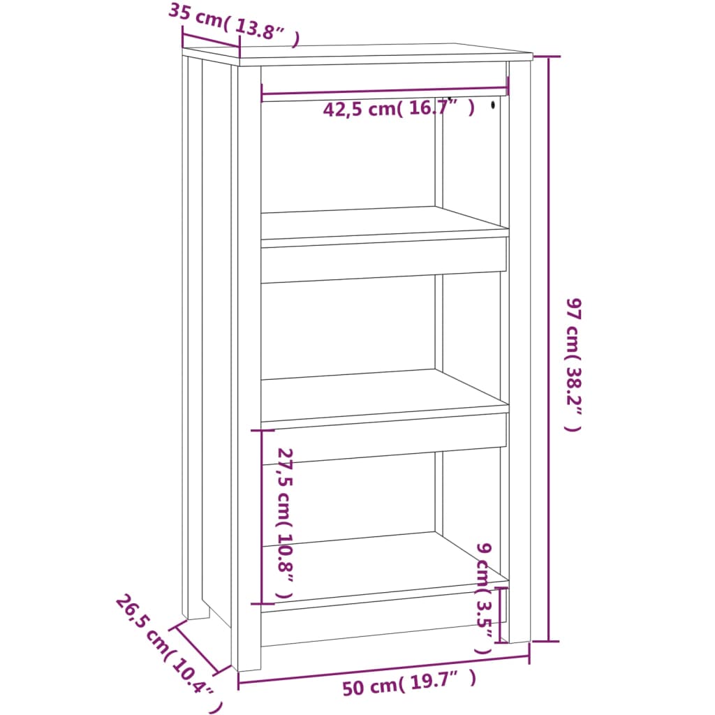 Bibliothèque Gris 50x35x97 cm Bois de pin massif - XIOS