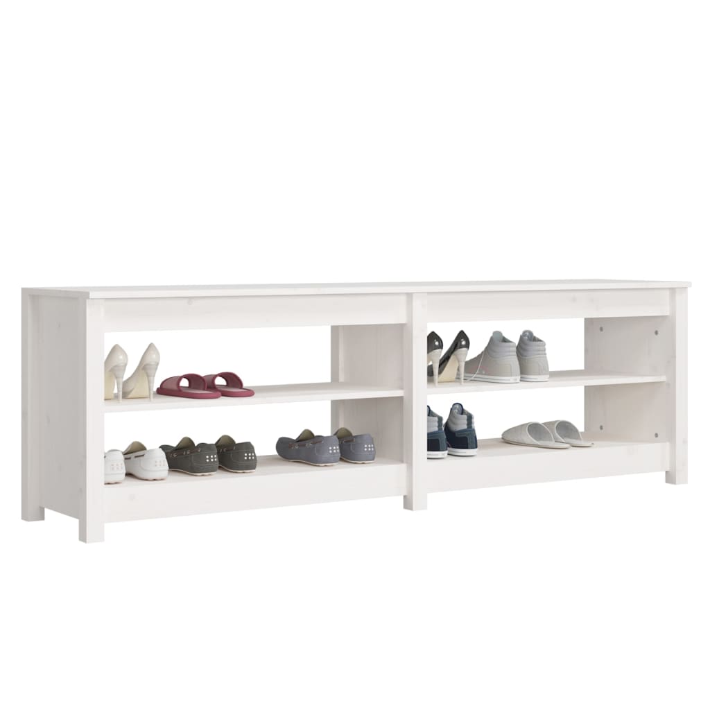 Banc à chaussures Blanc 160x36,5x50 cm Bois de pin massif