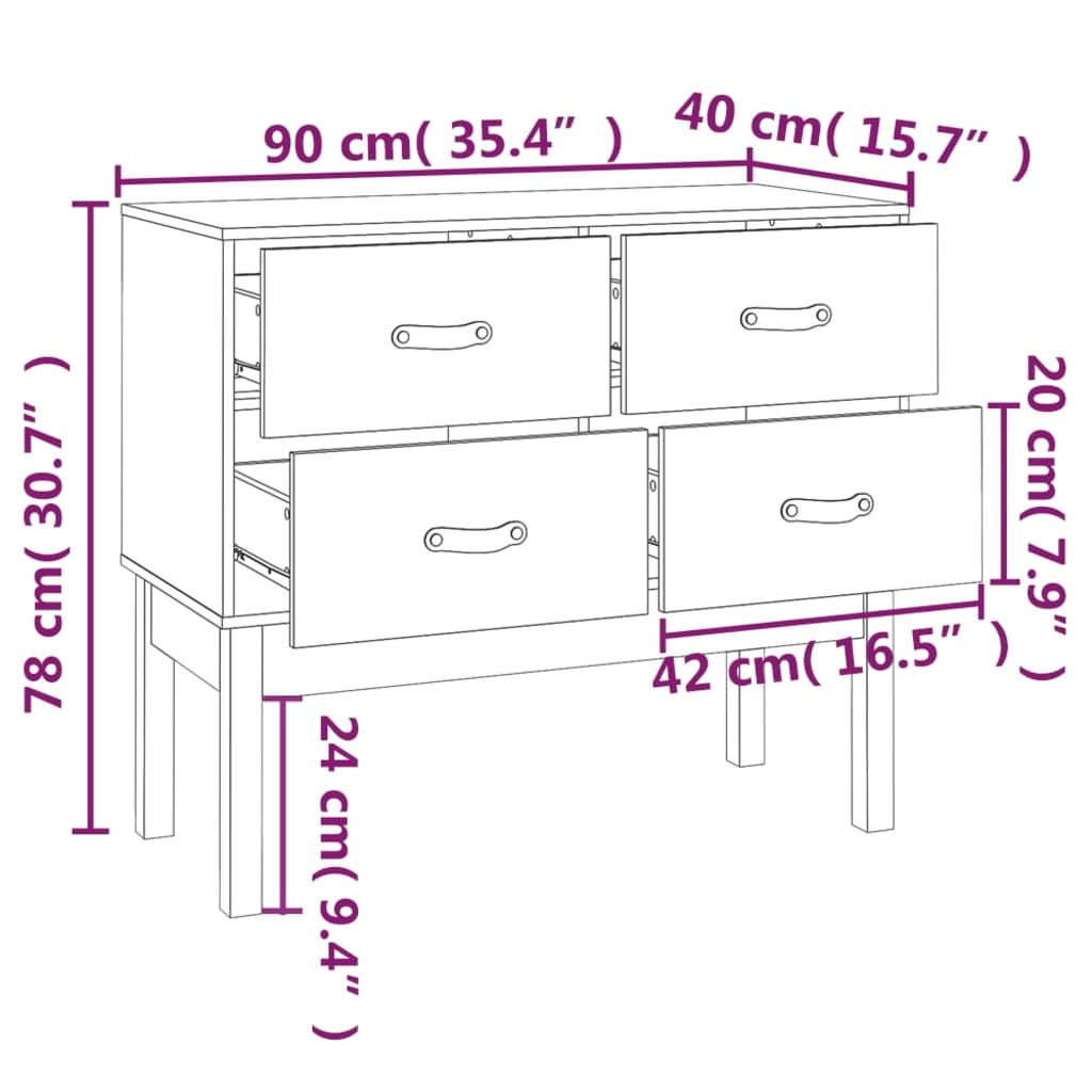 Armoire console 90x40x78 cm Bois de pin solide - XIOS