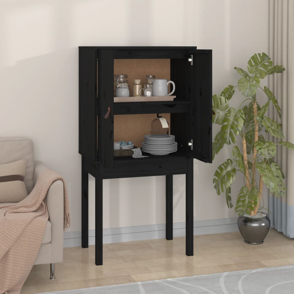 Buffet haut Noir 60x40x120 cm Bois massif de pin - XIOS