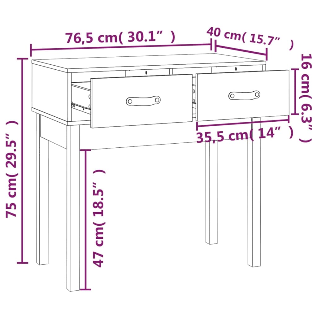Table console Marron miel 76,5x40x75 cm Bois massif de pin - XIOS