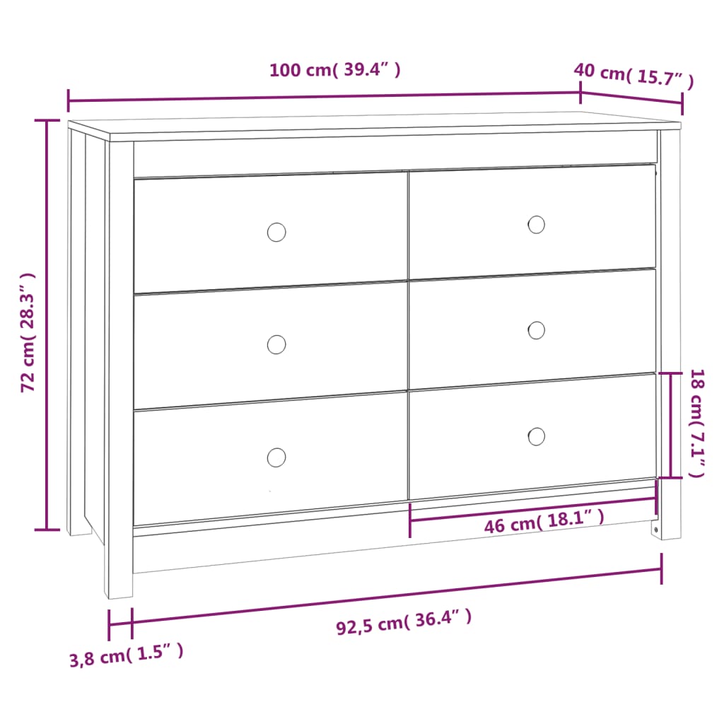 Armoire latérale Blanc 100x40x72 cm Bois de pin massif - XIOS