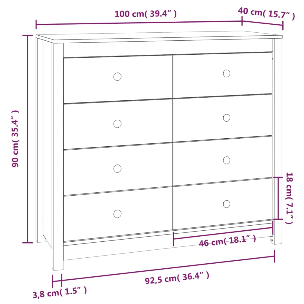 Armoire latérale Blanc 100x40x90 cm Bois de pin massif - XIOS