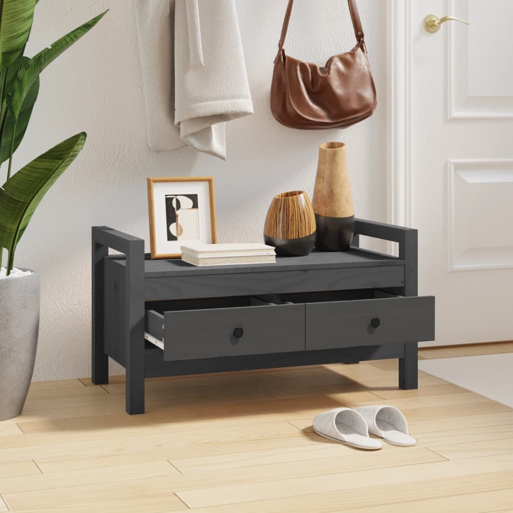 Banc d'entrée Gris 80x40x43 cm Bois de pin massif - XIOS