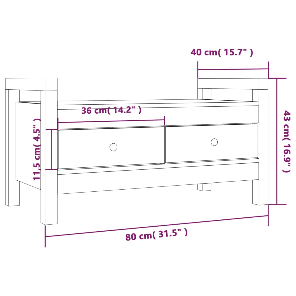 Banc d'entrée Gris 80x40x43 cm Bois de pin massif - XIOS