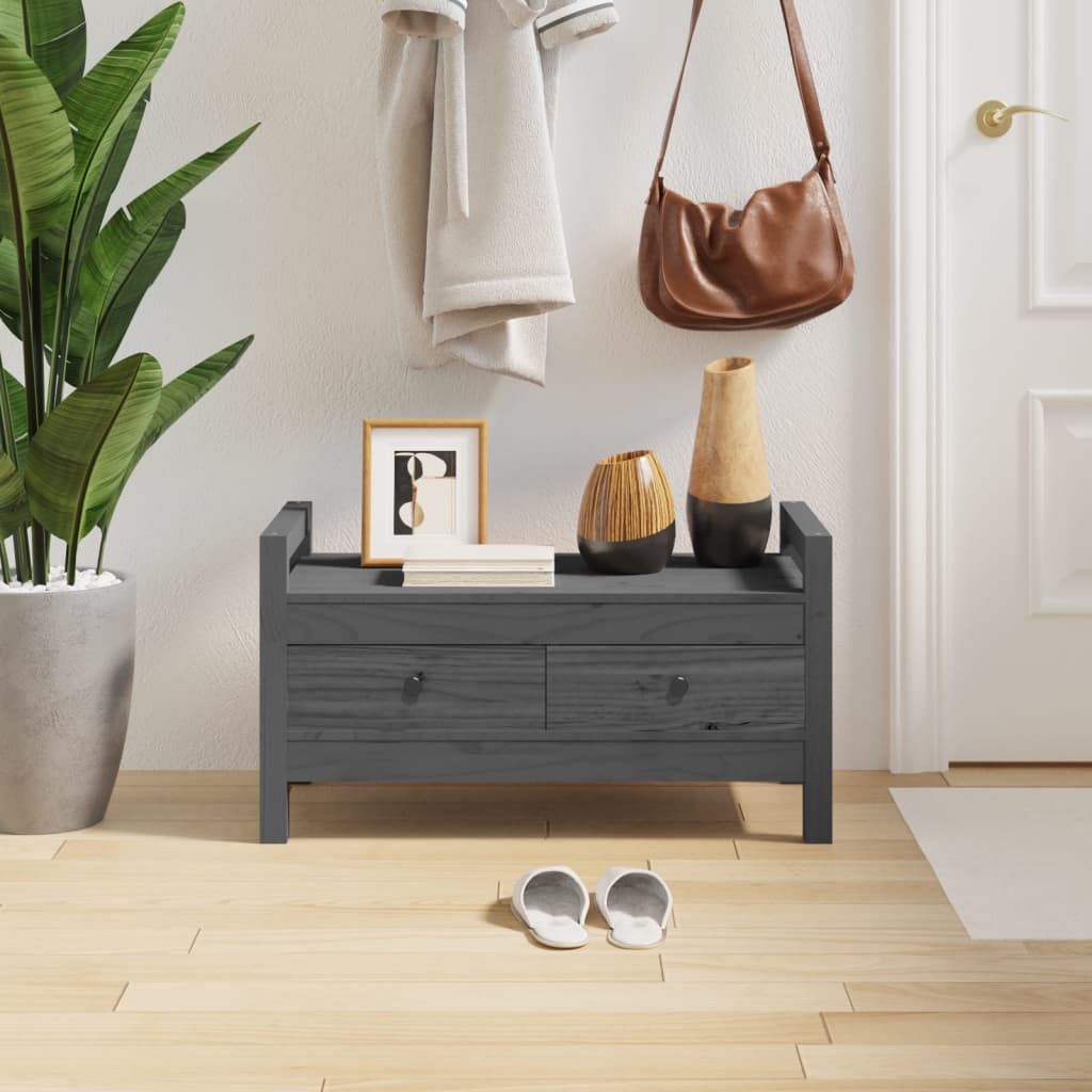 Banc d'entrée Gris 80x40x43 cm Bois de pin massif - XIOS