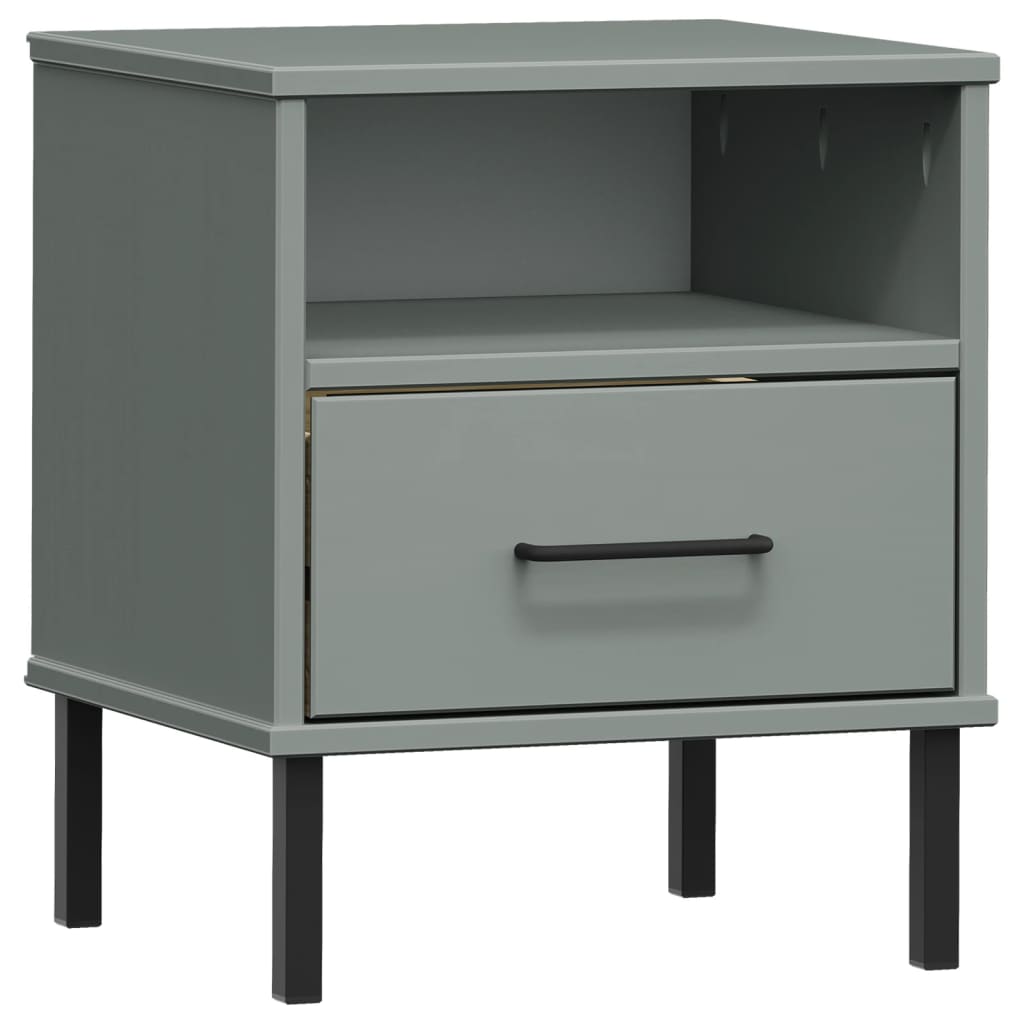Table de chevet avec pieds en métal Gris Bois pin massif OSLO - XIOS