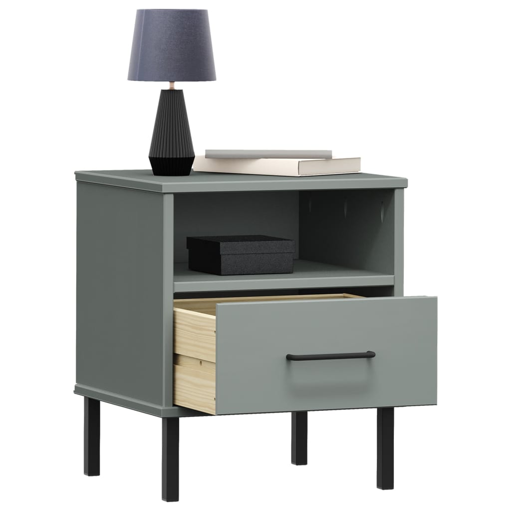 Table de chevet avec pieds en métal Gris Bois pin massif OSLO - XIOS