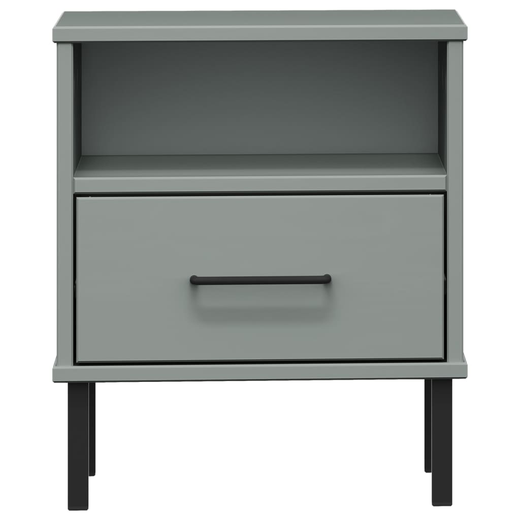 Table de chevet avec pieds en métal Gris Bois pin massif OSLO - XIOS