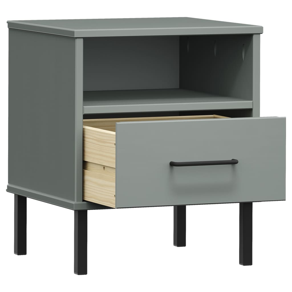 Table de chevet avec pieds en métal Gris Bois pin massif OSLO - XIOS