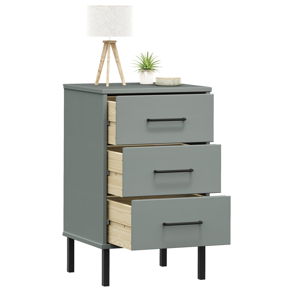 Table de chevet avec pieds en métal Gris Bois pin massif OSLO - XIOS