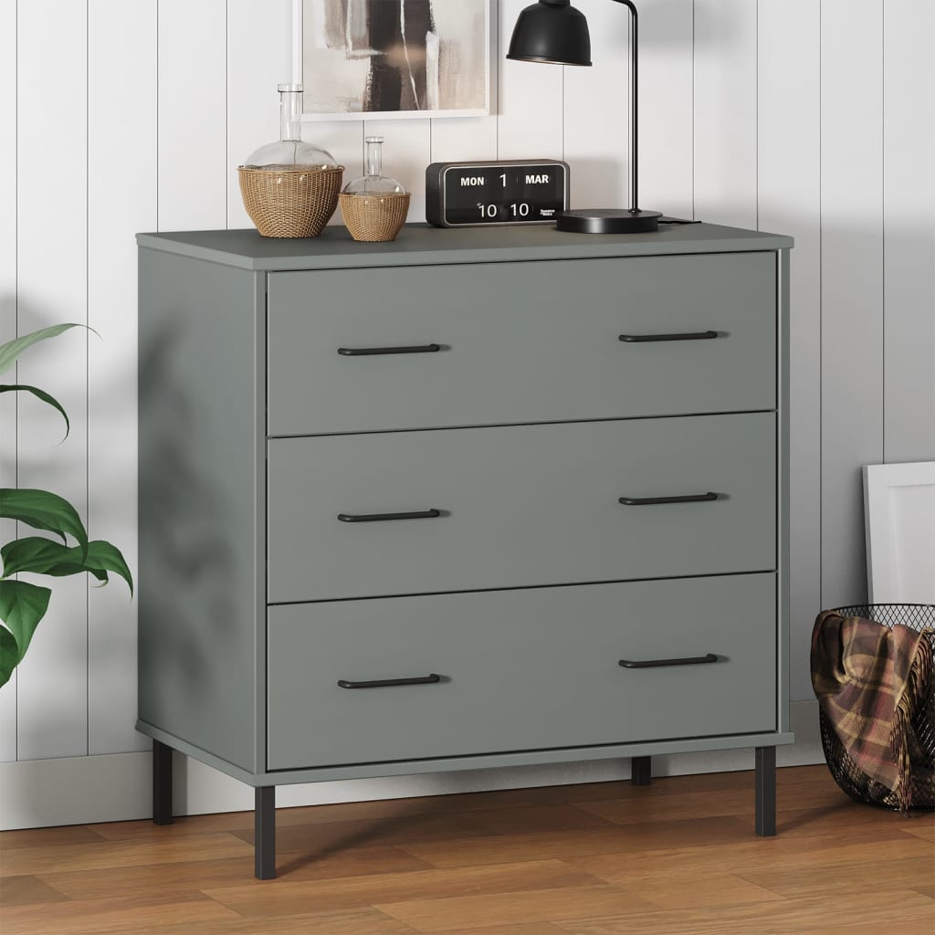 Buffet avec 3 tiroirs Gris 77x40x79,5 cm Bois massif OSLO - XIOS