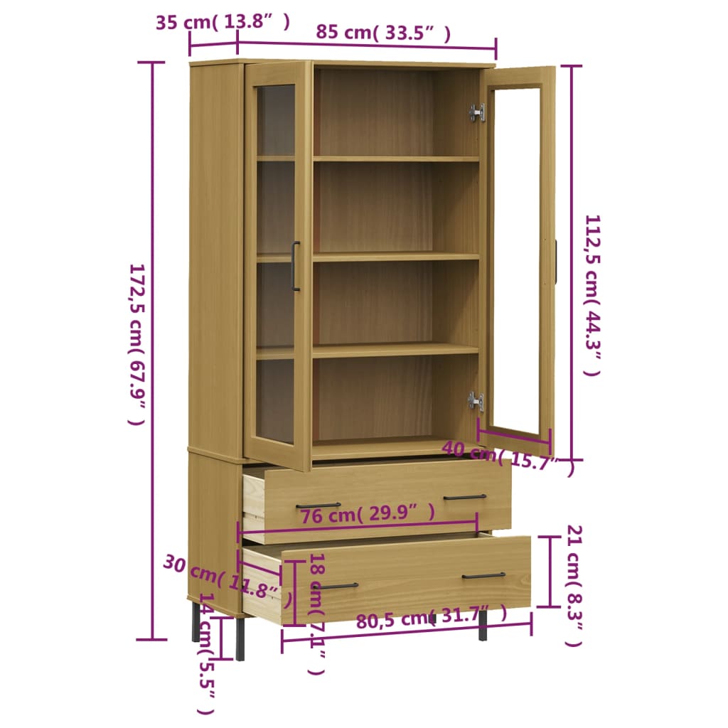 Bibliothèque avec pieds en métal Marron 85x35x172,5cm Bois OSLO - XIOS