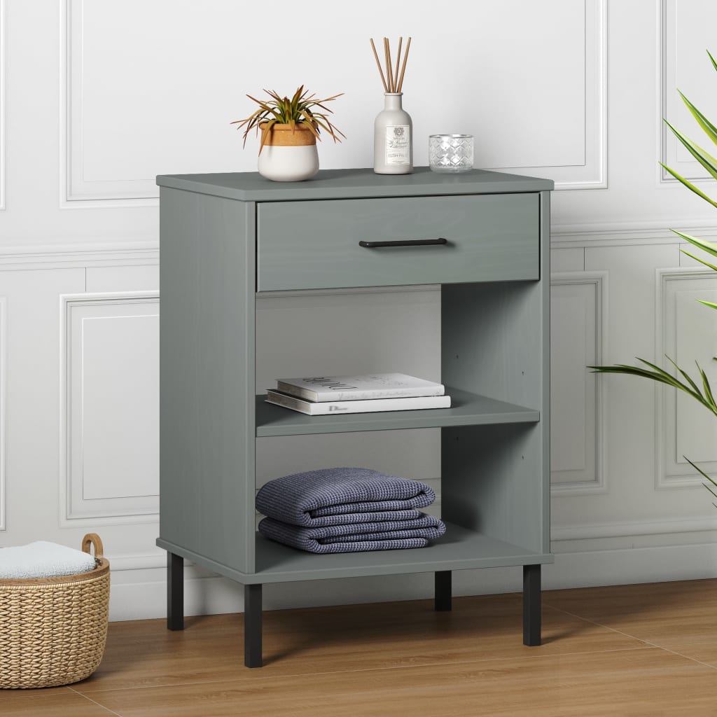 Armoire console avec pieds en métal Gris Bois pin massif OSLO - XIOS