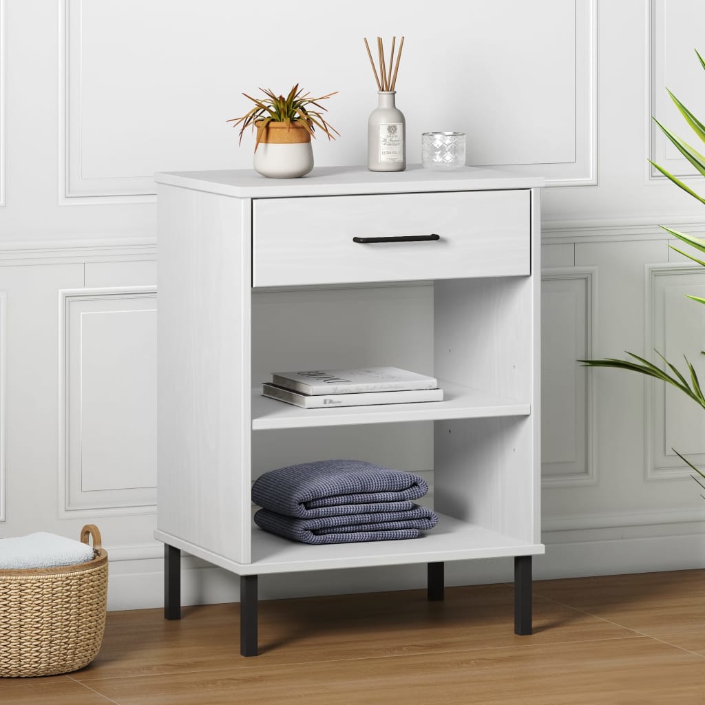 Armoire console avec pieds en métal Blanc Bois pin massif OSLO - XIOS
