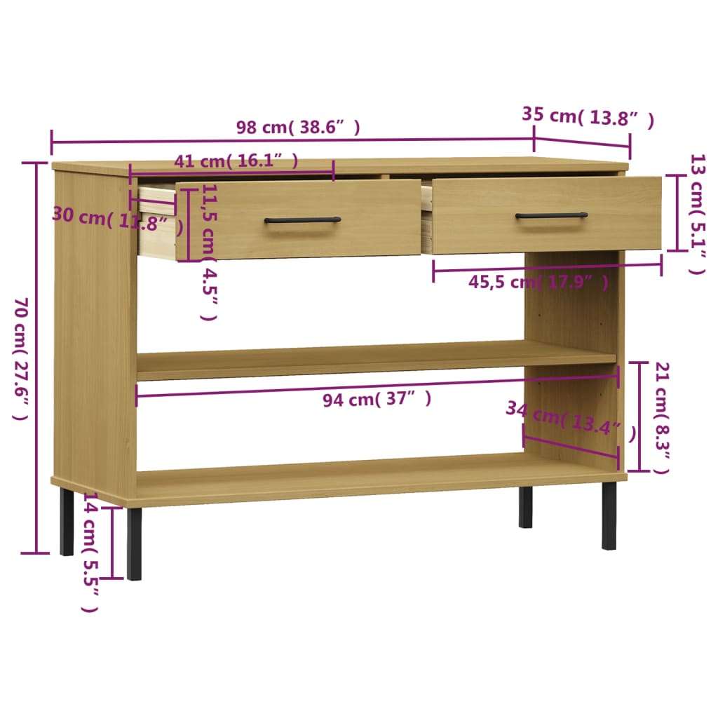 Armoire console avec pieds en métal Marron Bois pin massif OSLO - XIOS