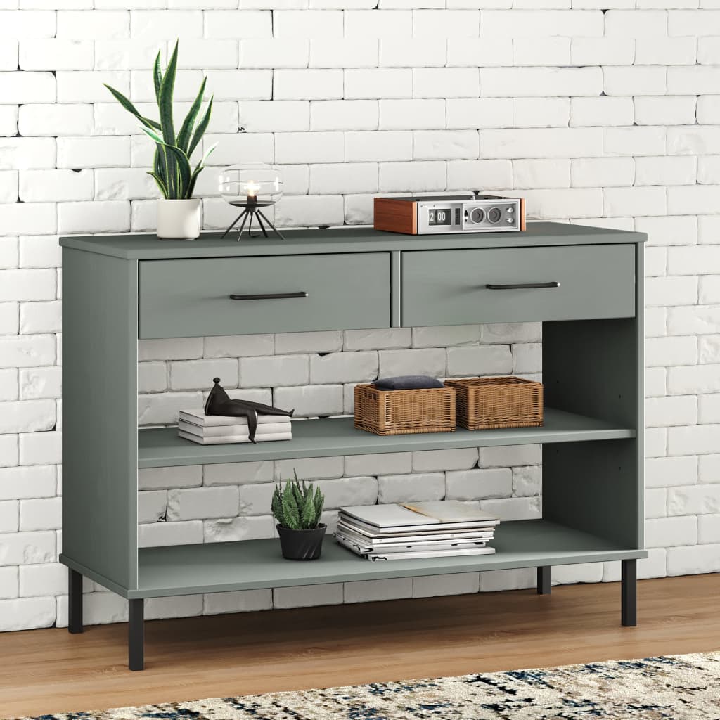 Armoire console avec pieds en métal Gris Bois pin massif OSLO