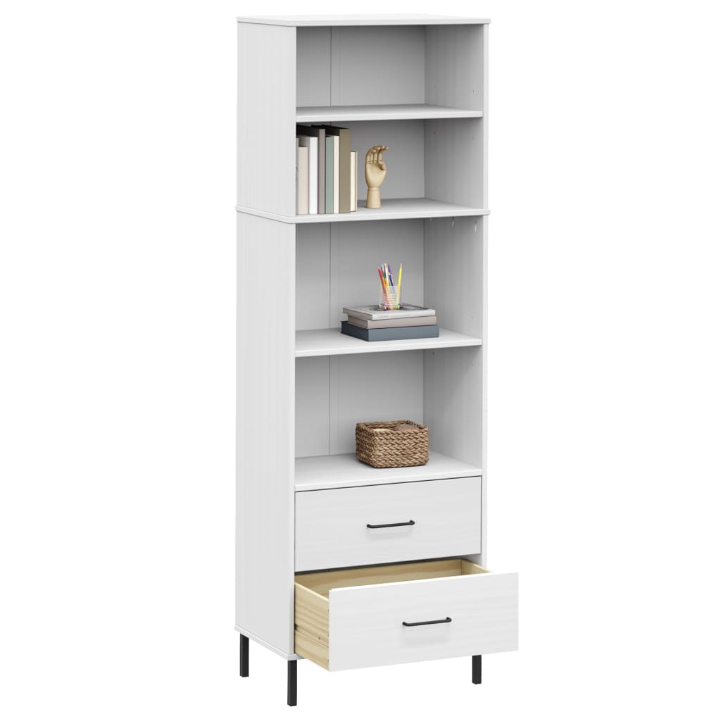 Bibliothèque à 2 tiroirs Blanc 60x35x180 cm Bois massif OSLO - XIOS