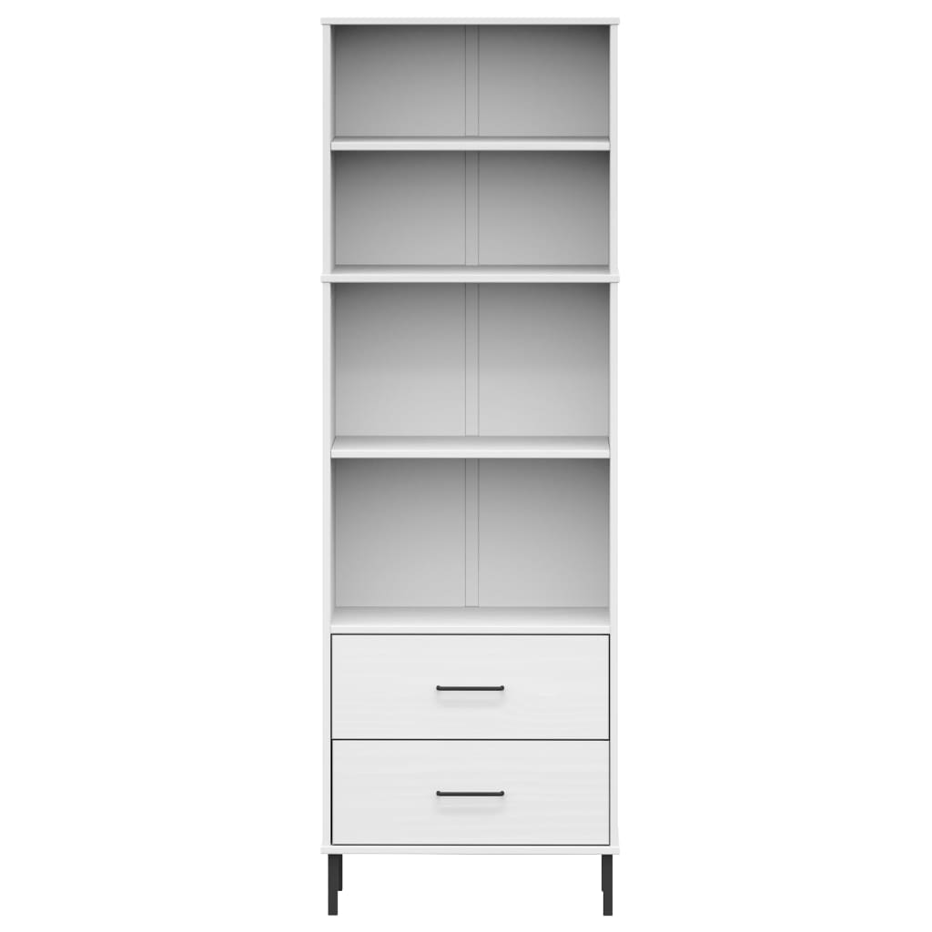 Bibliothèque à 2 tiroirs Blanc 60x35x180 cm Bois massif OSLO - XIOS