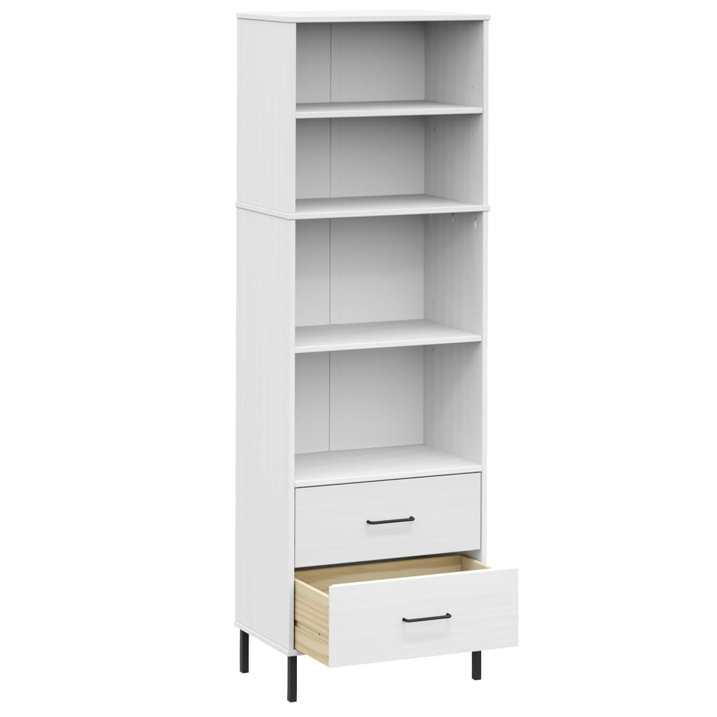 Bibliothèque à 2 tiroirs Blanc 60x35x180 cm Bois massif OSLO - XIOS