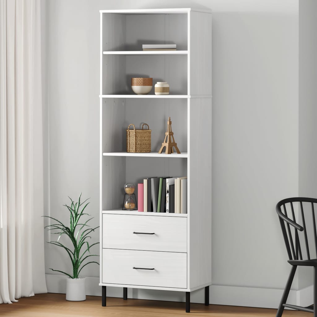 Bibliothèque à 2 tiroirs Blanc 60x35x180 cm Bois massif OSLO - XIOS